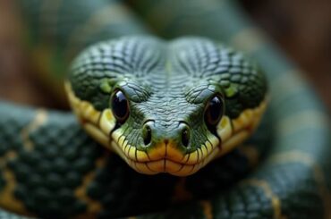 a snake looking forward