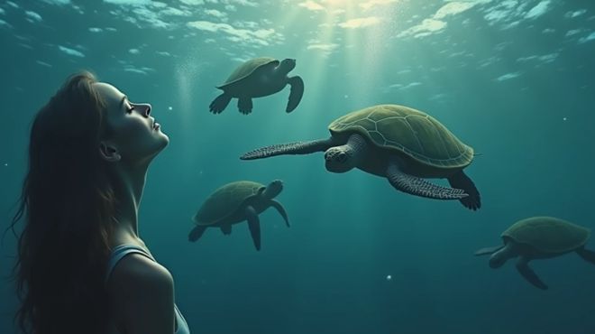 a woman is dreaming about turtles