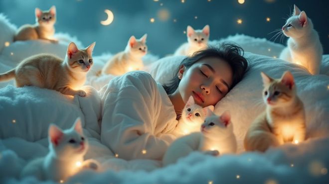 a woman seeing cats in her dream