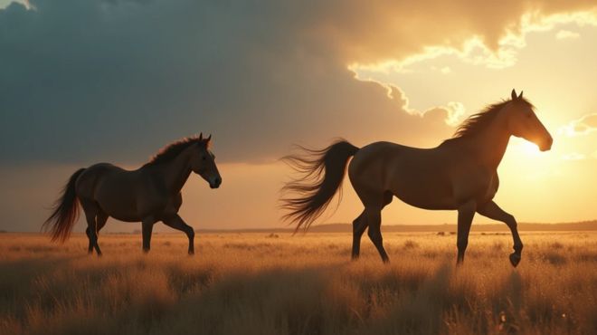 two horses are walking